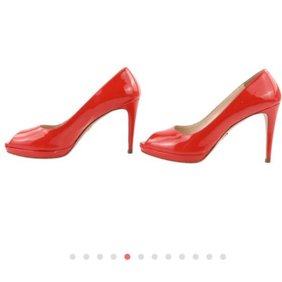 Prada Red Peep Toe Pumps Size EU 39.5 - Picture 9 of 16